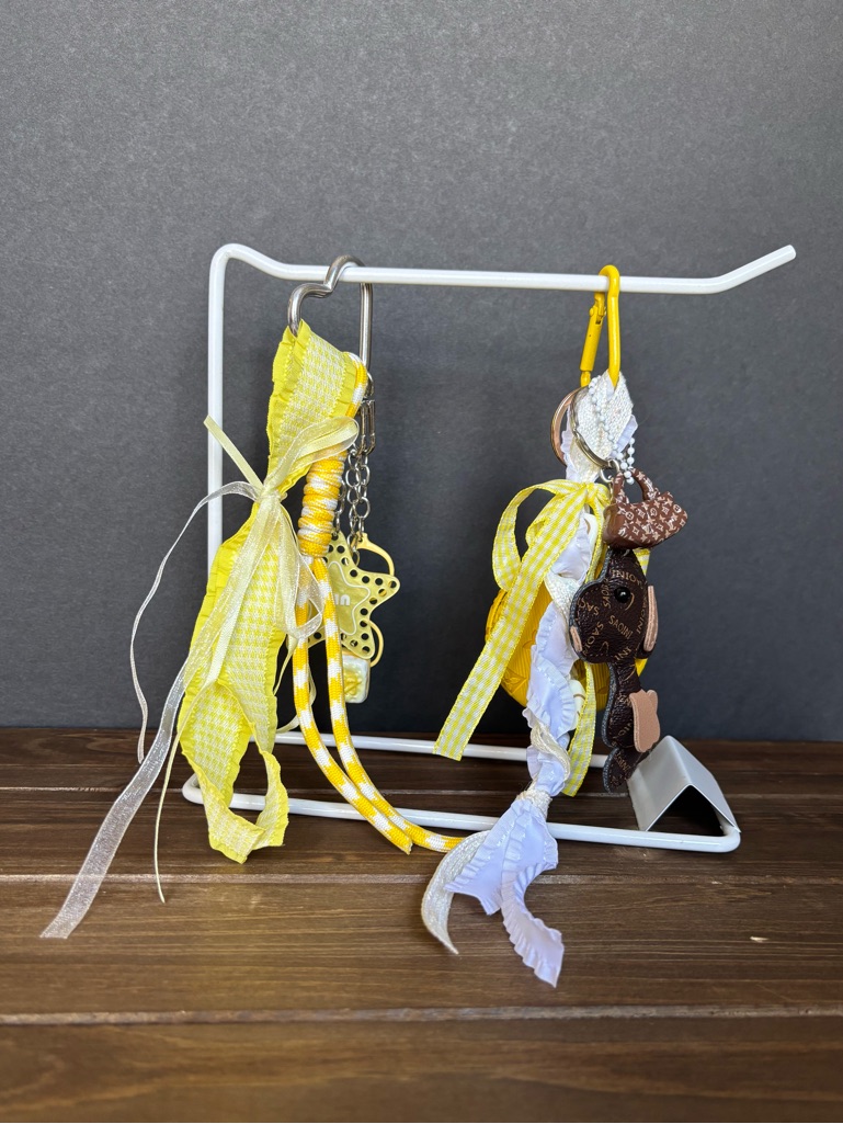 2pc Yellow Ribbon Charm Keychain /Bag Chain .Cute Decorative Accessory Set.